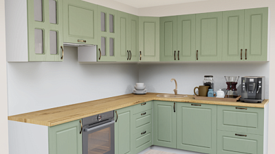 Кухня угловая Эмаль лесная 1333 Квадро